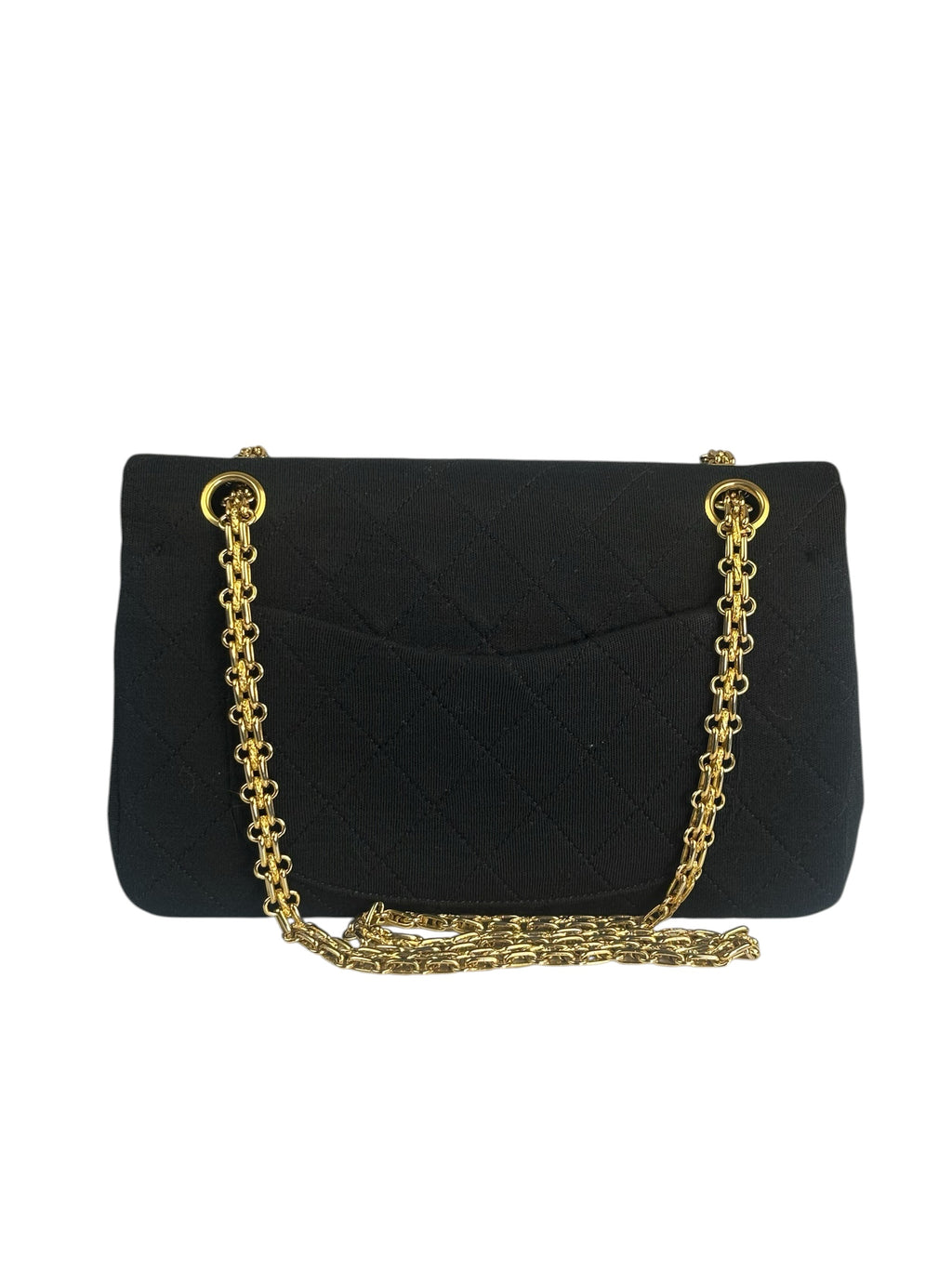 Chanel Vintage Black Quilted Jersey Double Flap Bag 1986
