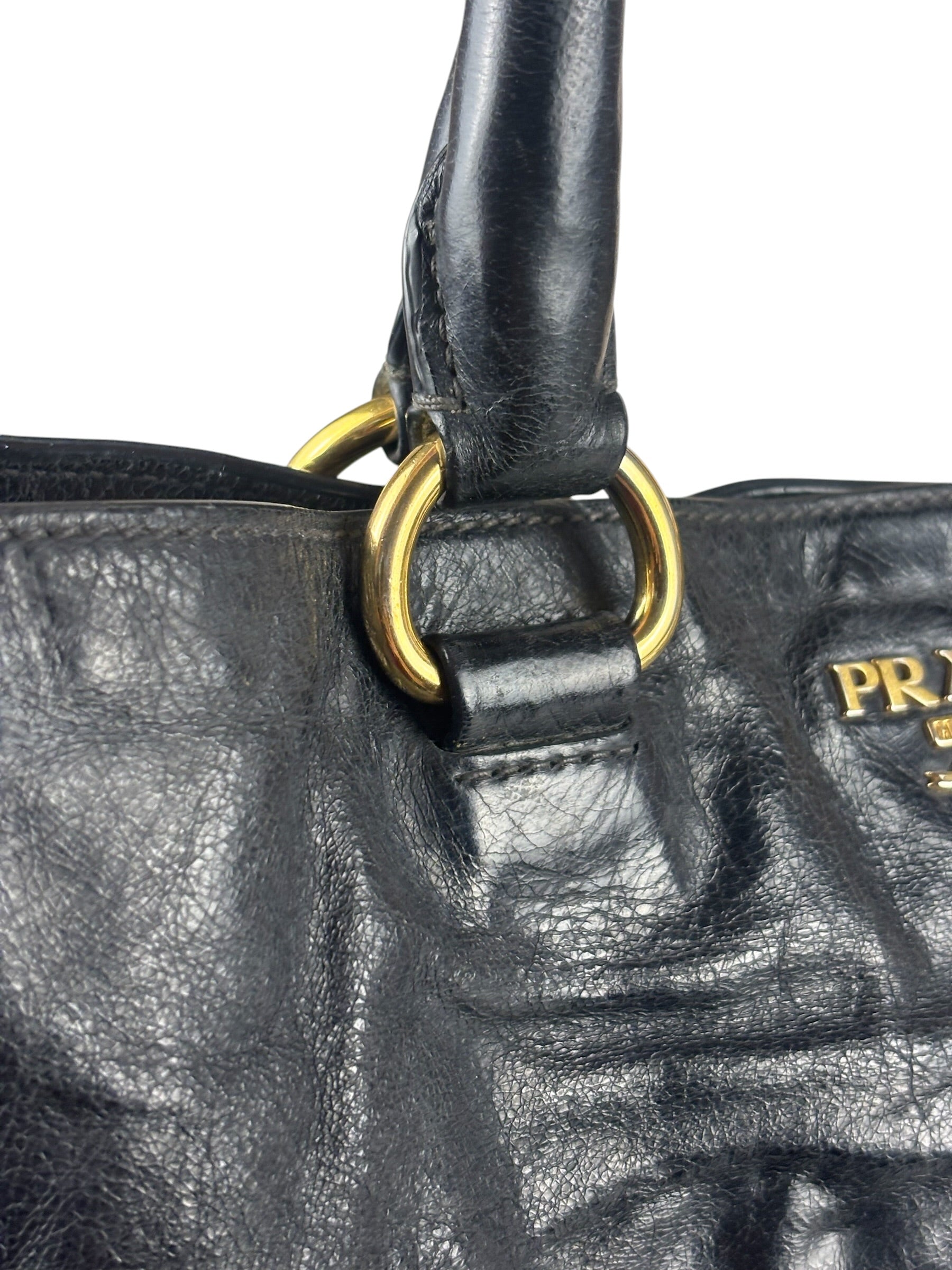 Prada Vintage Black Shine Leather Vitello Daino Tote