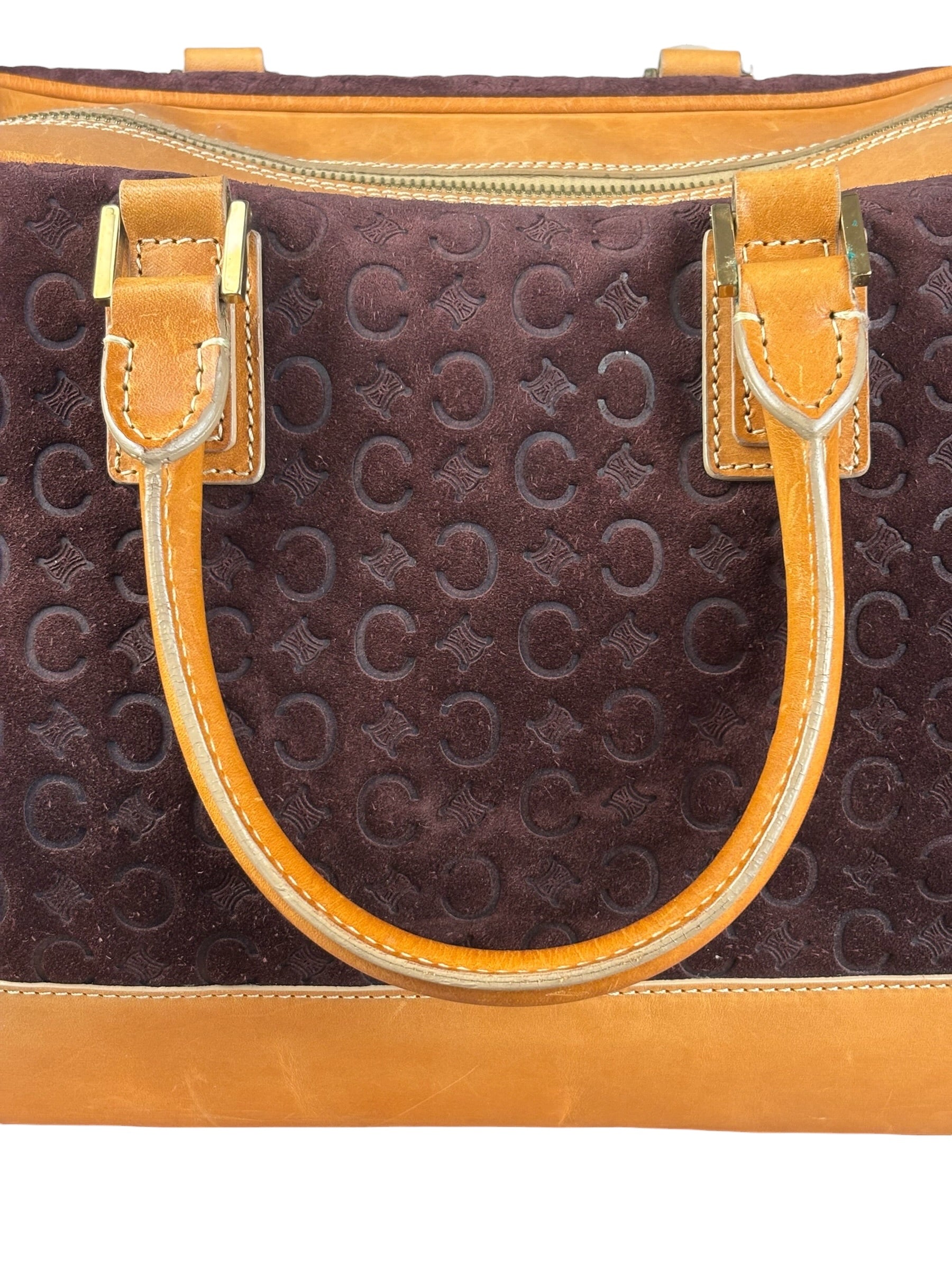 Celine Vintage Suede Macadam Leather Bowler Bag