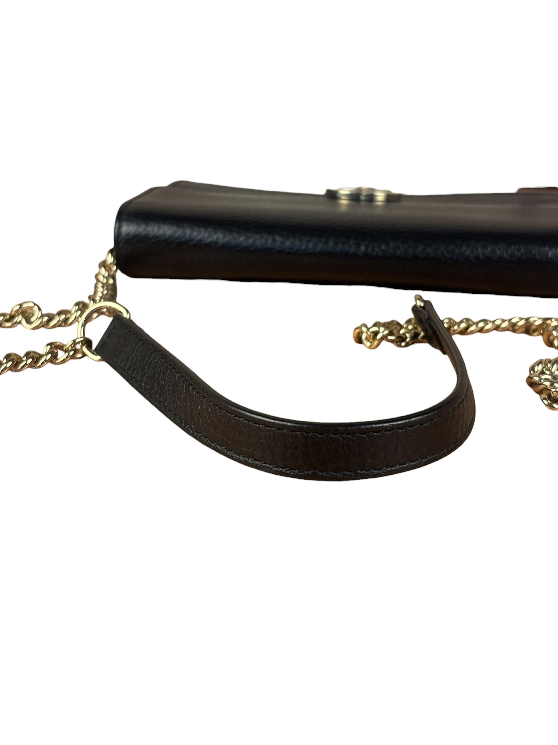 Gucci Black Interlocking G Leather Wallet on Chain