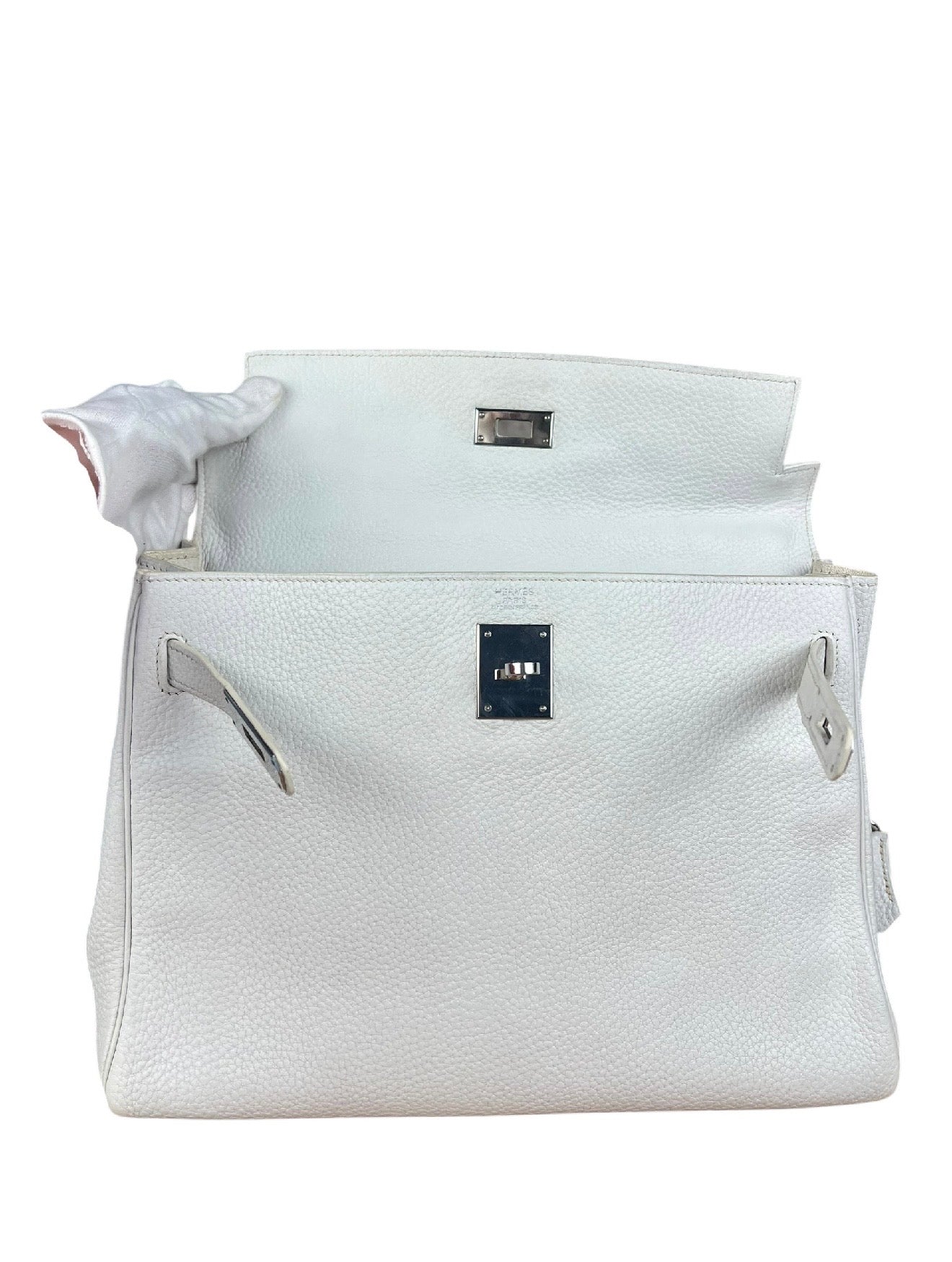 Hermes Kelly 32 White Clemence Leather Handbag 2008