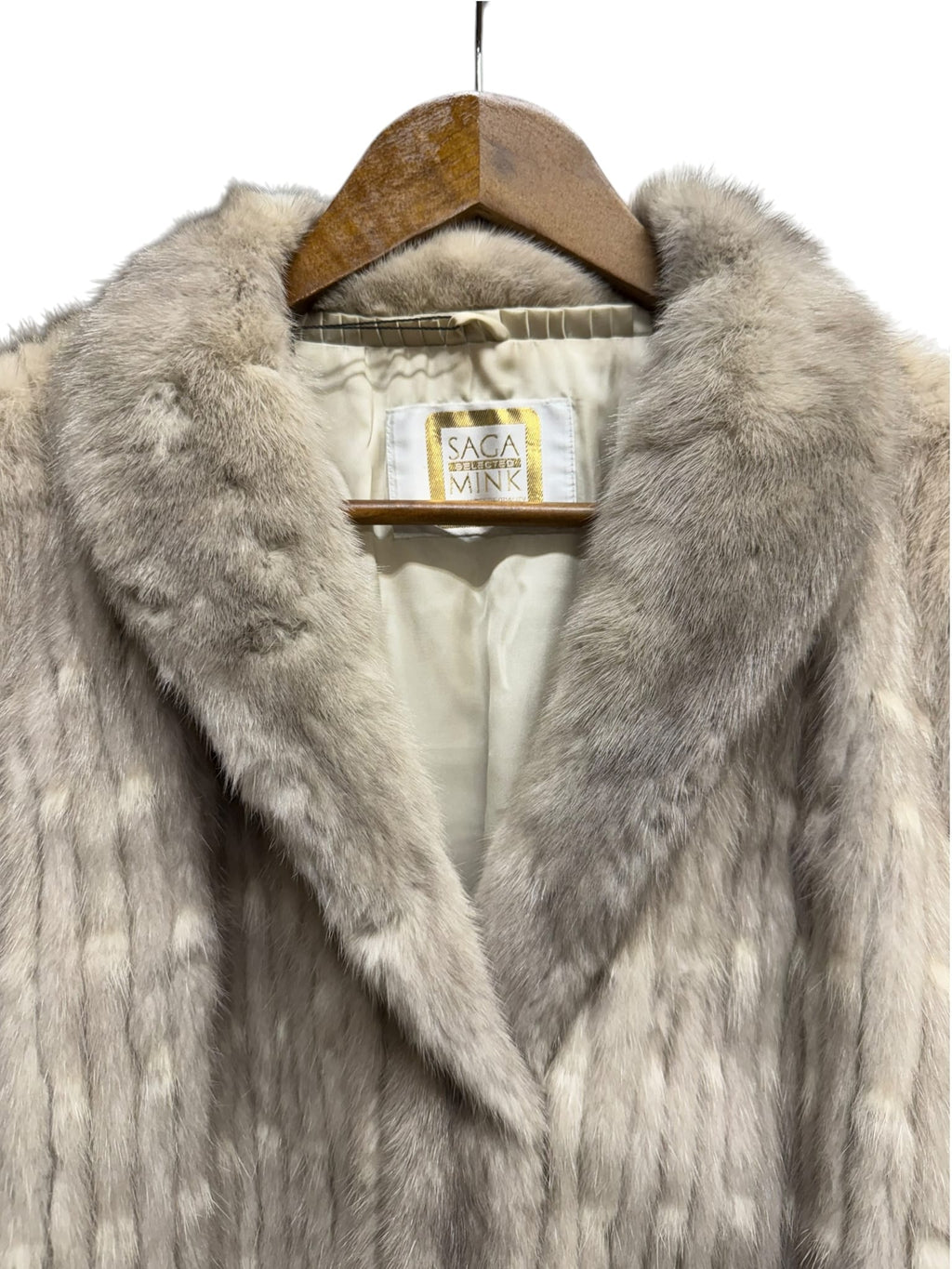 Vintage Light Grey Vertical Striped Saga Mink Fur Coat