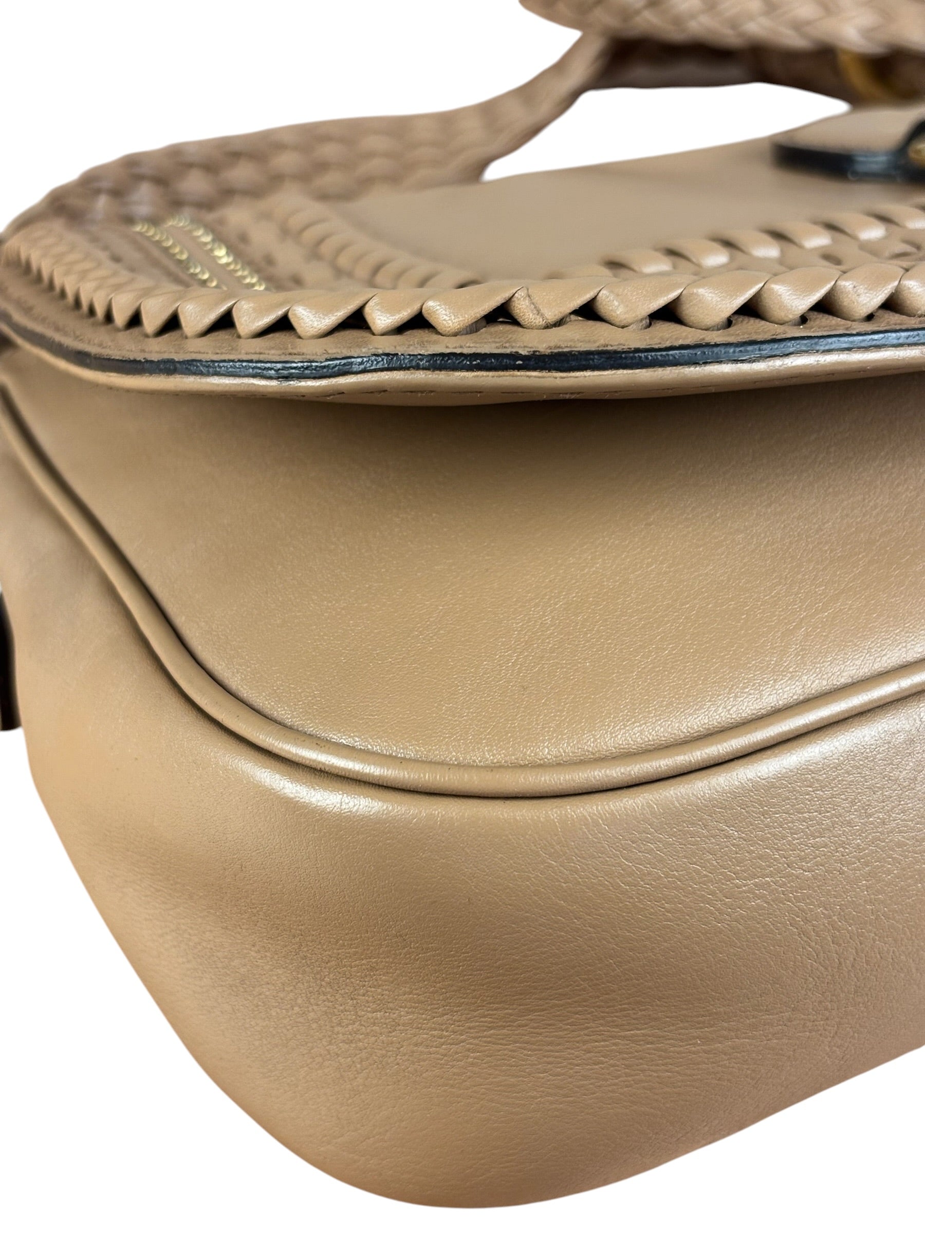 Gucci Vintage Tan Leather Medium Flap Shoulder Bag