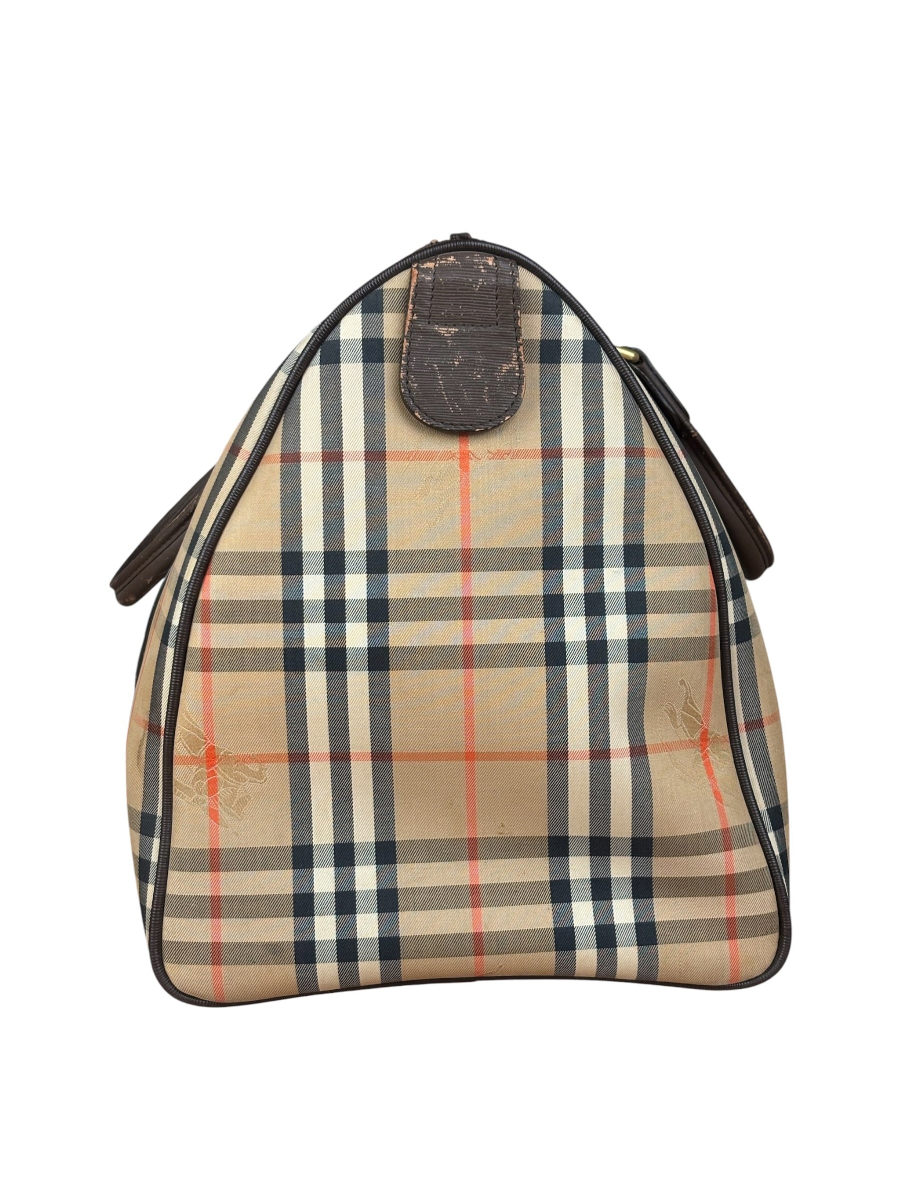 Burberry Leather House Check Boston Duffle Bag