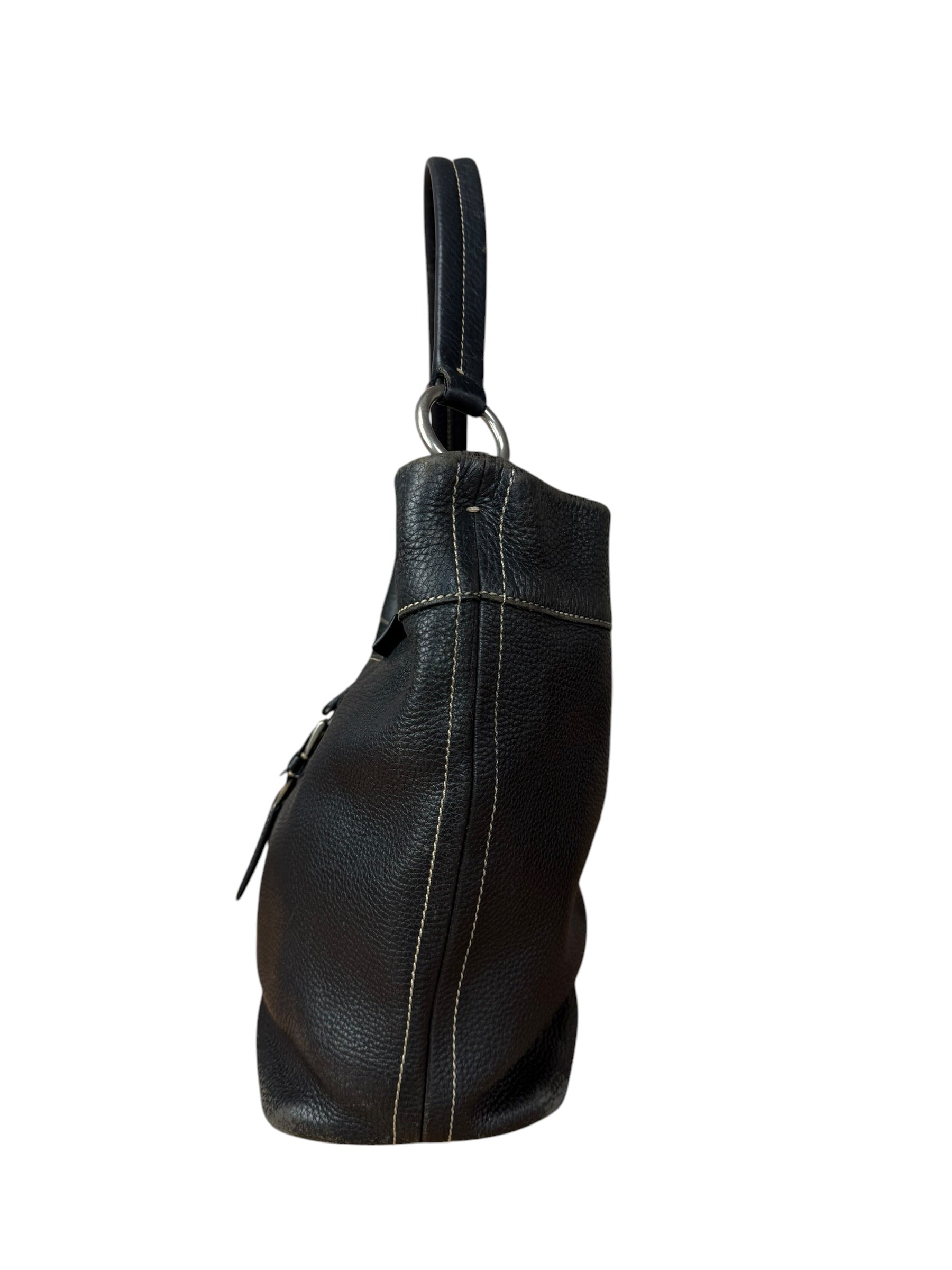 Prada Vintage Black Pebbled Leather Hobo Bag