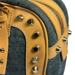 Fendi Blue/Brown Denim/Leather Trim Studded Shoulder Bag