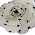 Chanel White Silk Polka Dots Camellia Flower Brooch