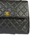 Chanel Vintage Black Caviar Quilted Leather Kelly Top Handle Bag 1996