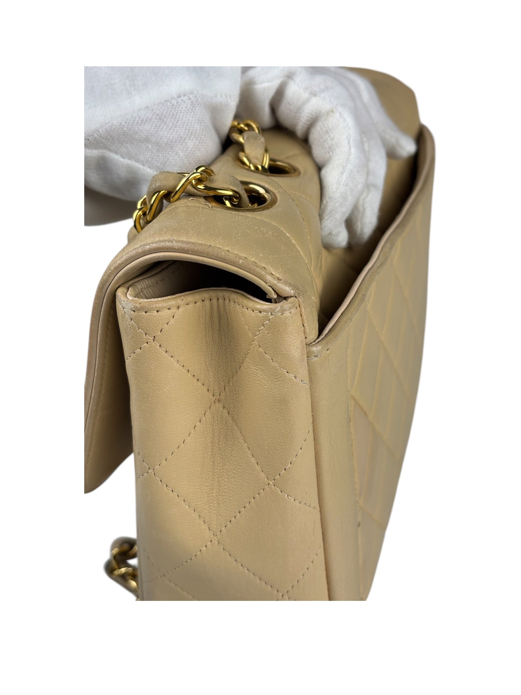 Chanel Vintage Beige Clair Quilted Leather Classic Flap Shoulder Bag 1955