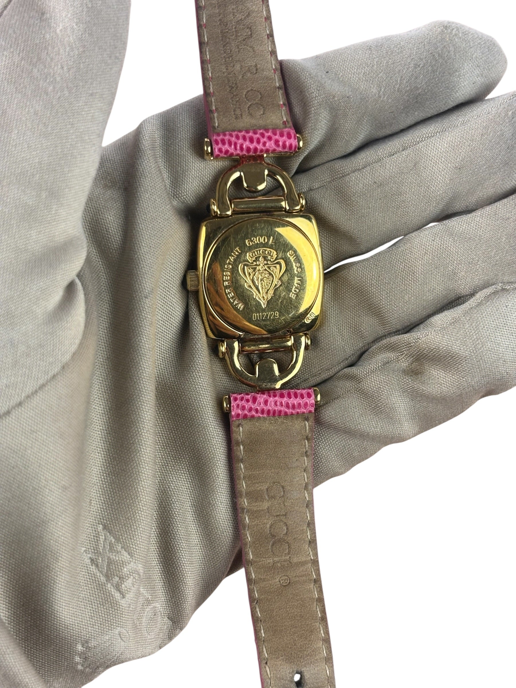 Gucci 6300L White Dial Pink Leather Strap