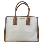Miu Miu Beige/Brown Bicolor Leather Madras Handbag