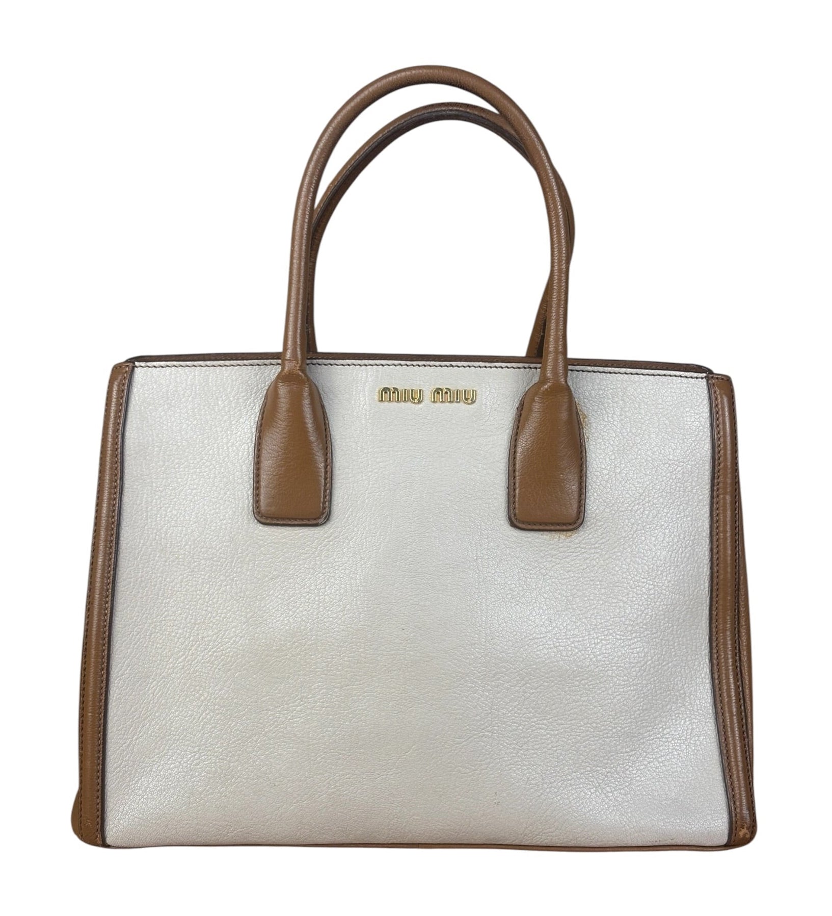 Miu Miu Beige/Brown Bicolor Leather Madras Handbag