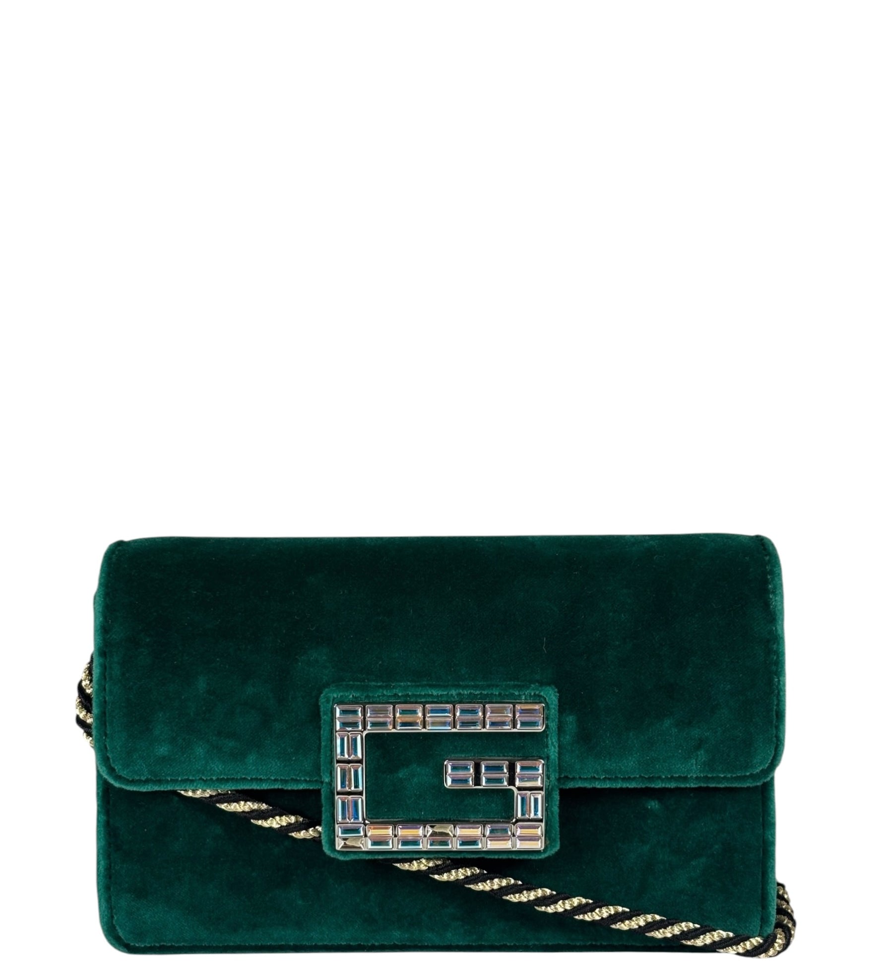 Gucci Green Velvet/Leather Trim Square G Broadway Shoulder Bag