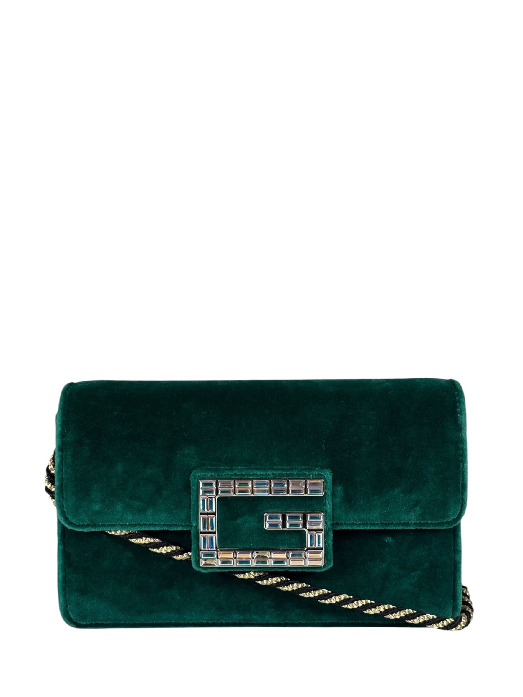 Gucci Green Velvet/Leather Trim Square G Broadway Shoulder Bag