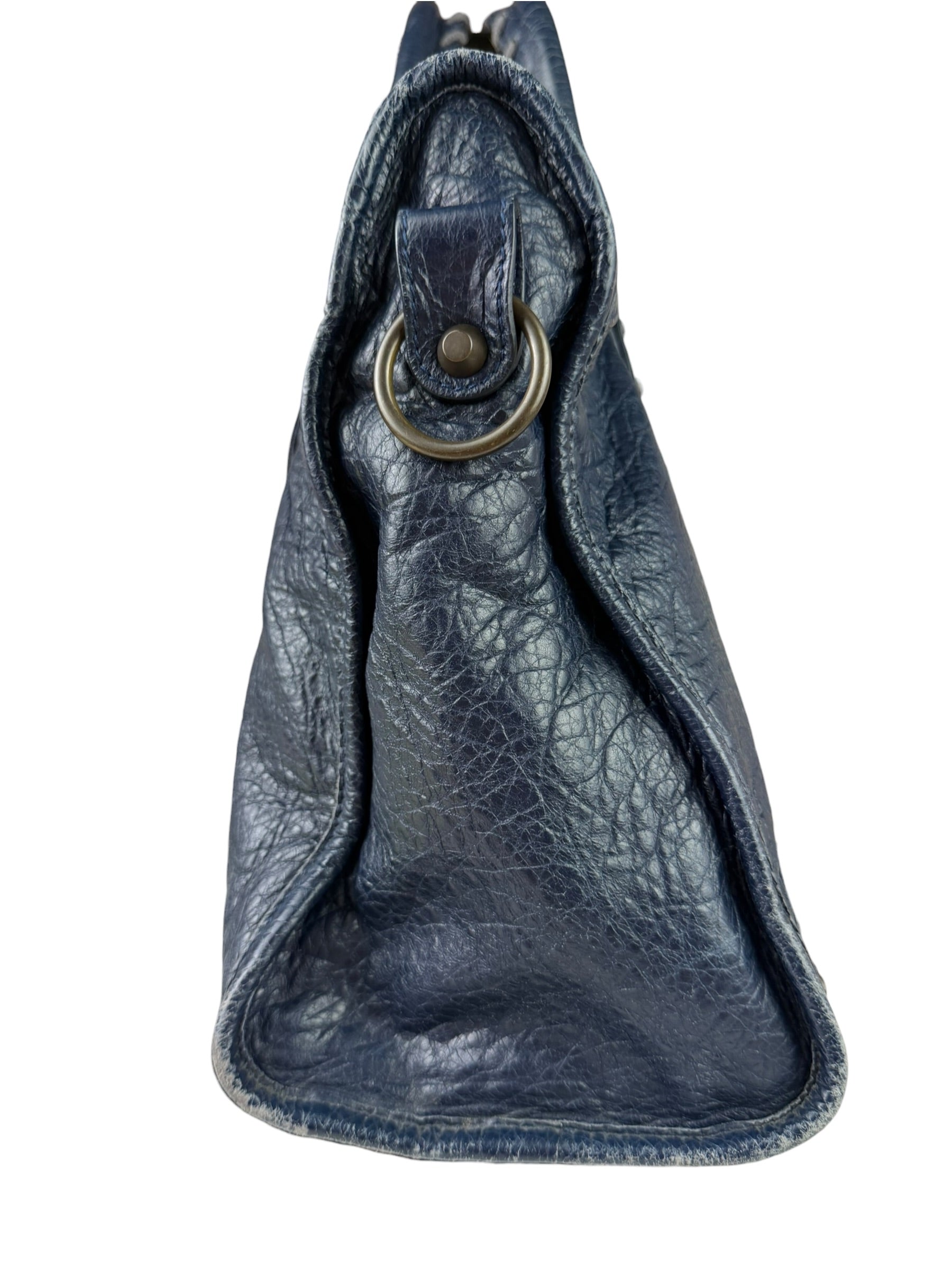 Balenciaga Navy Lambskin Moto Work Two-Way Bag