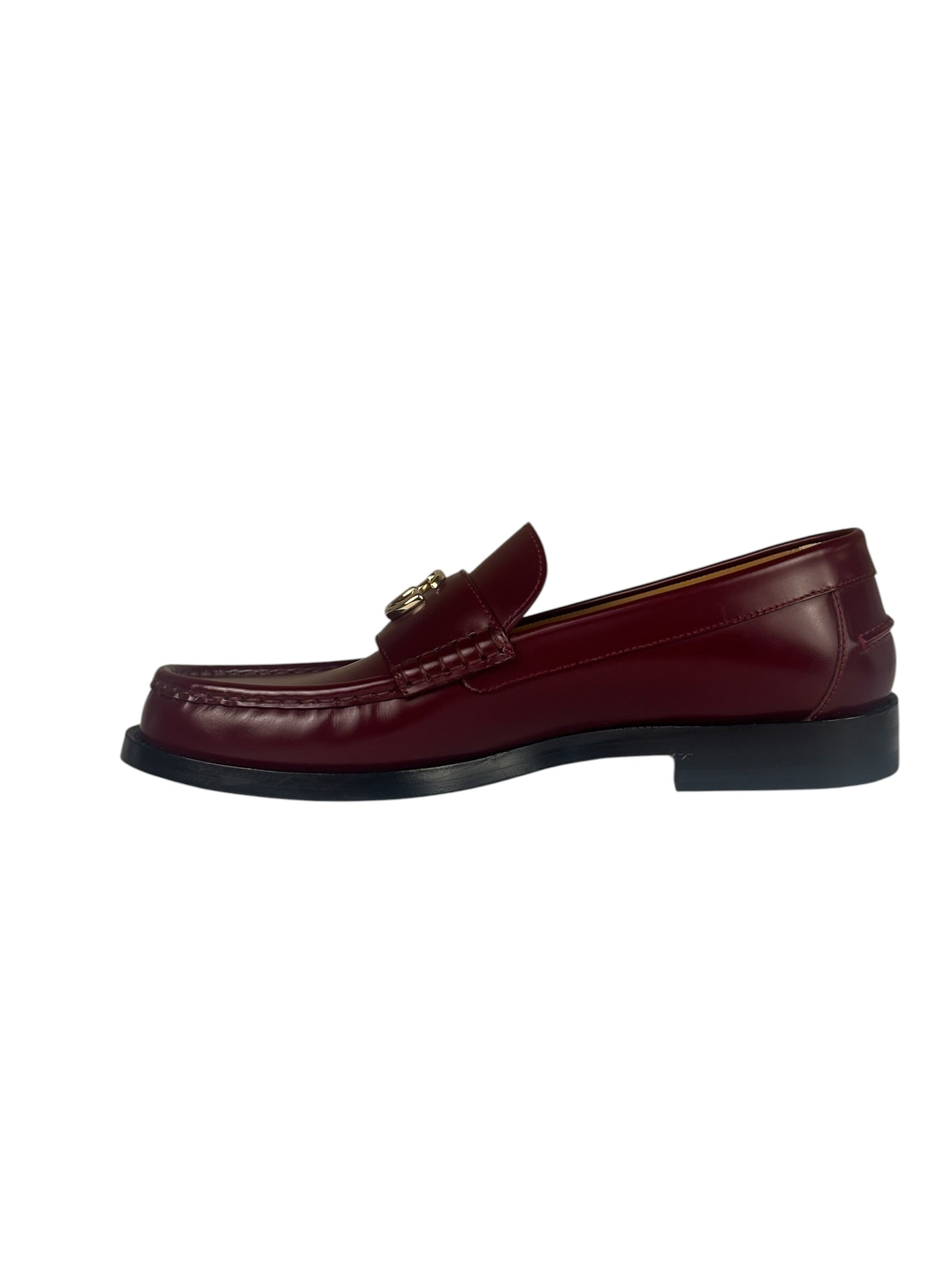 Gucci Burgundy Leather Double G Logo Loafers