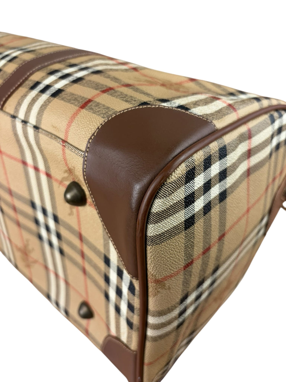 Burberry Beige/Brown Leather Haymarket House Check Boston Two-Way Bag