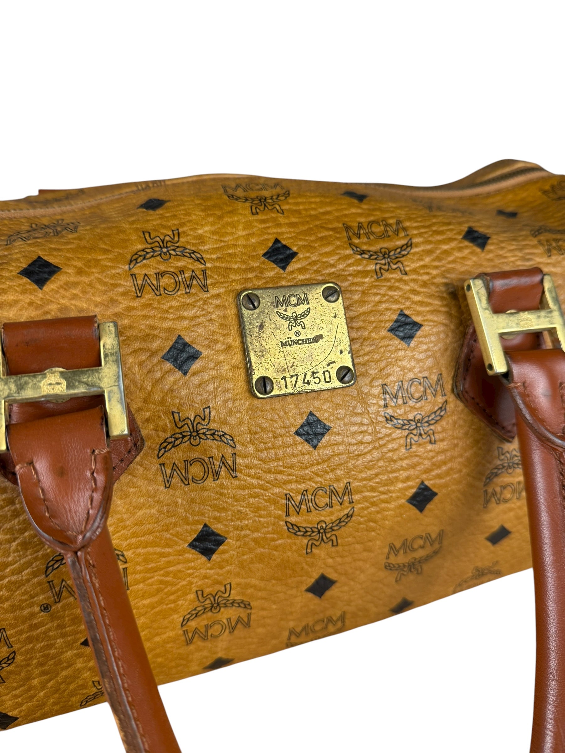 MCM Vintage Leather Logo Boston Handbag