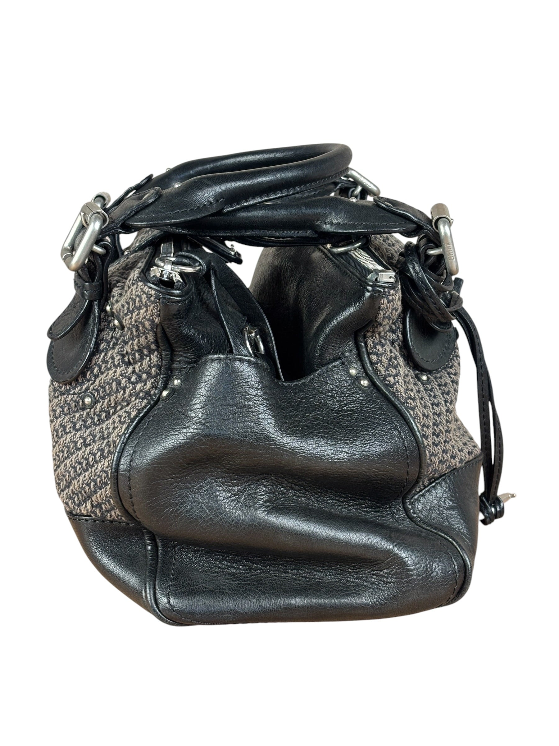 Chloe Black Tweed Leather Paddington Shoulder Bag