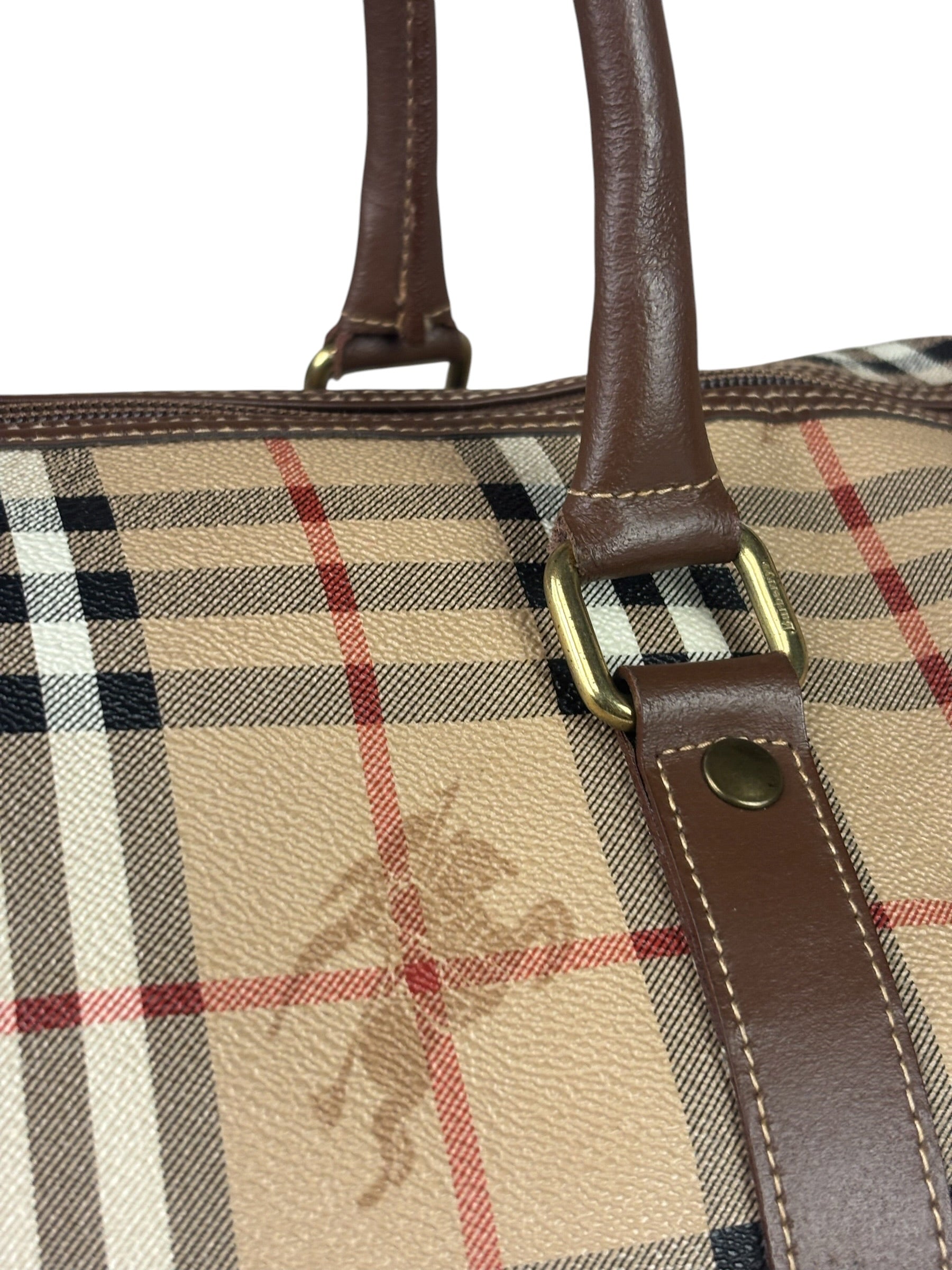 Burberry Beige/Brown Leather House Check Boston Bag