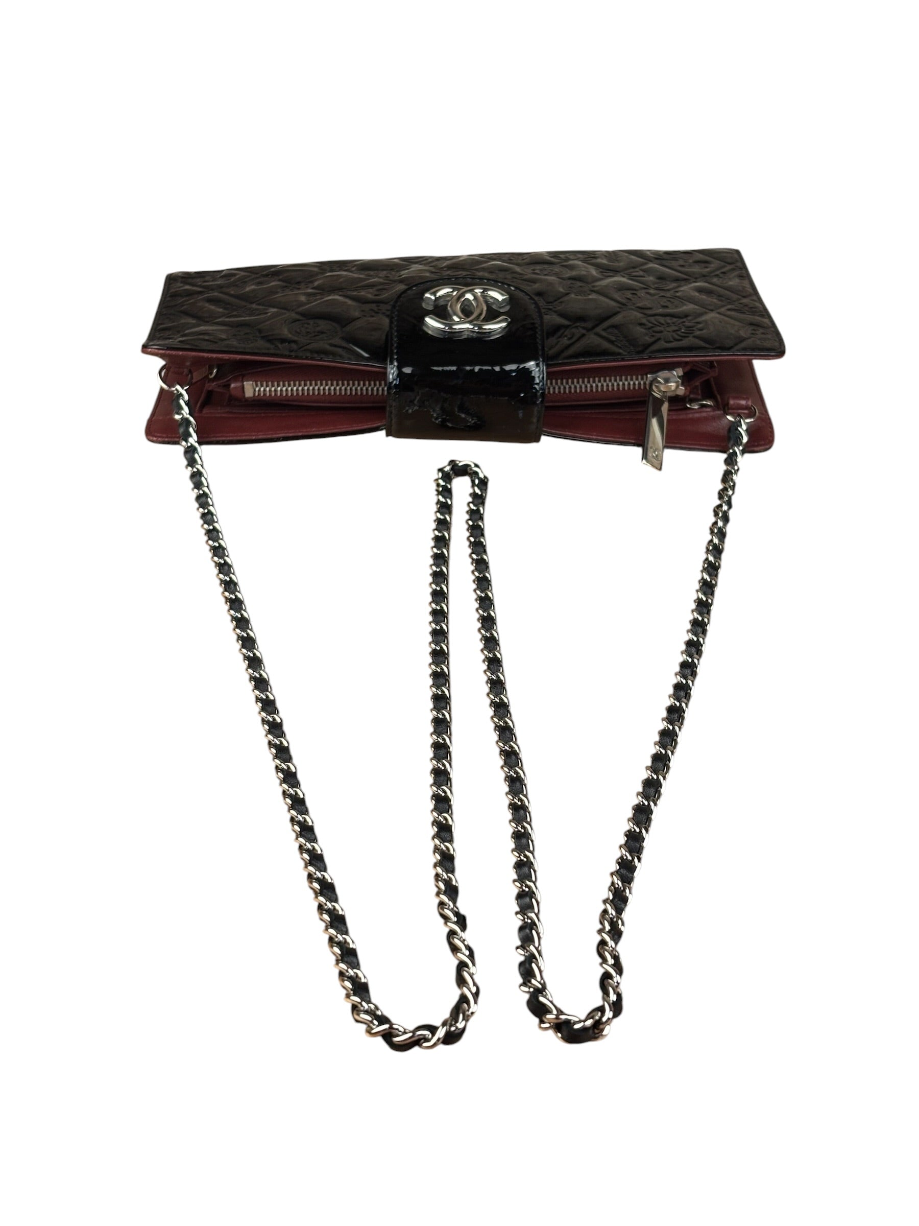 Chanel Black/Burgundy Chain Wallet Shoulder Bag 2010