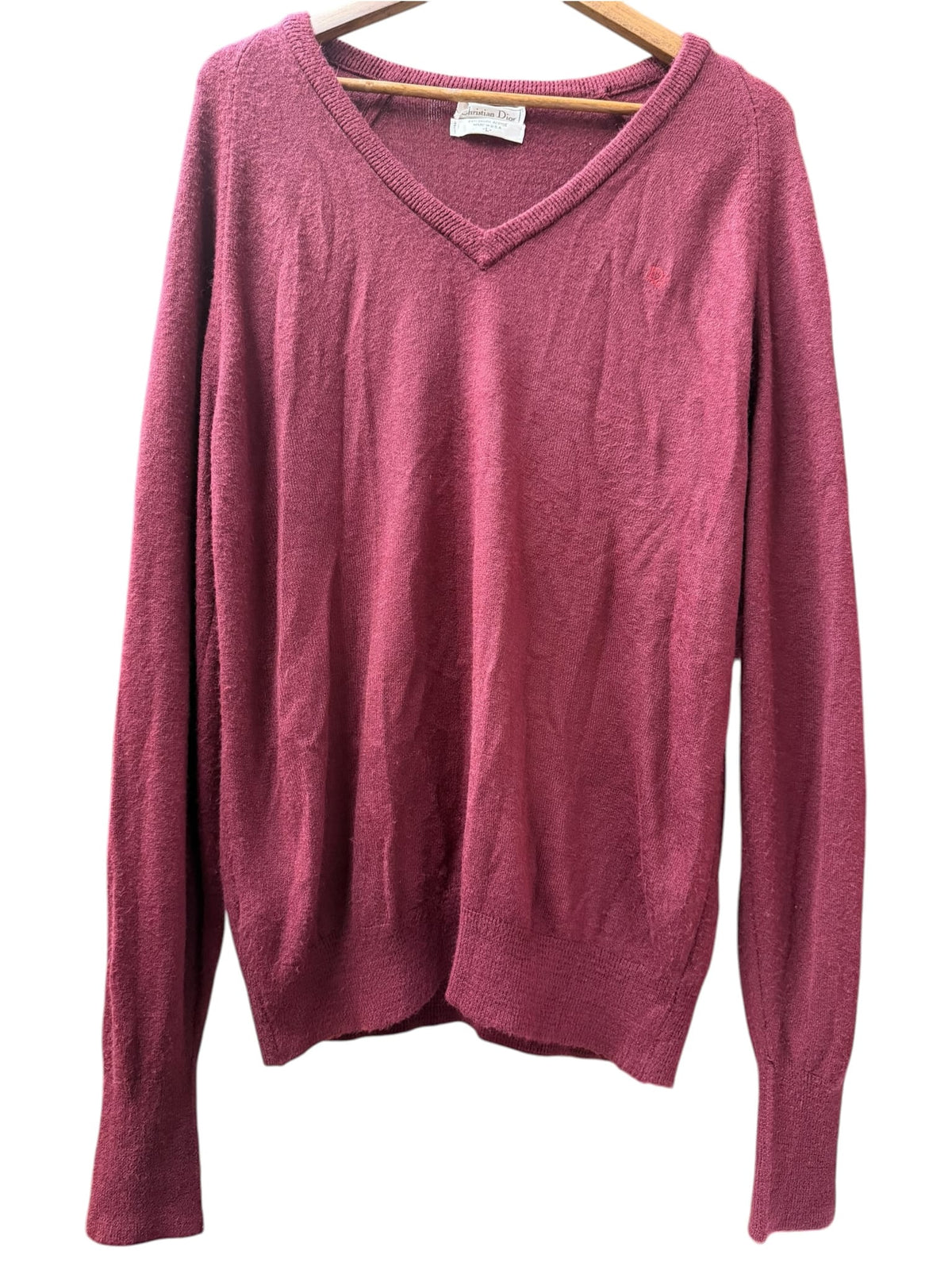 90s Christian Dior Burgundy Knit V-Neck Sweater