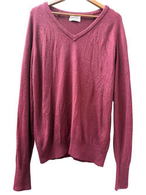 90s Christian Dior Burgundy Knit V-Neck Sweater