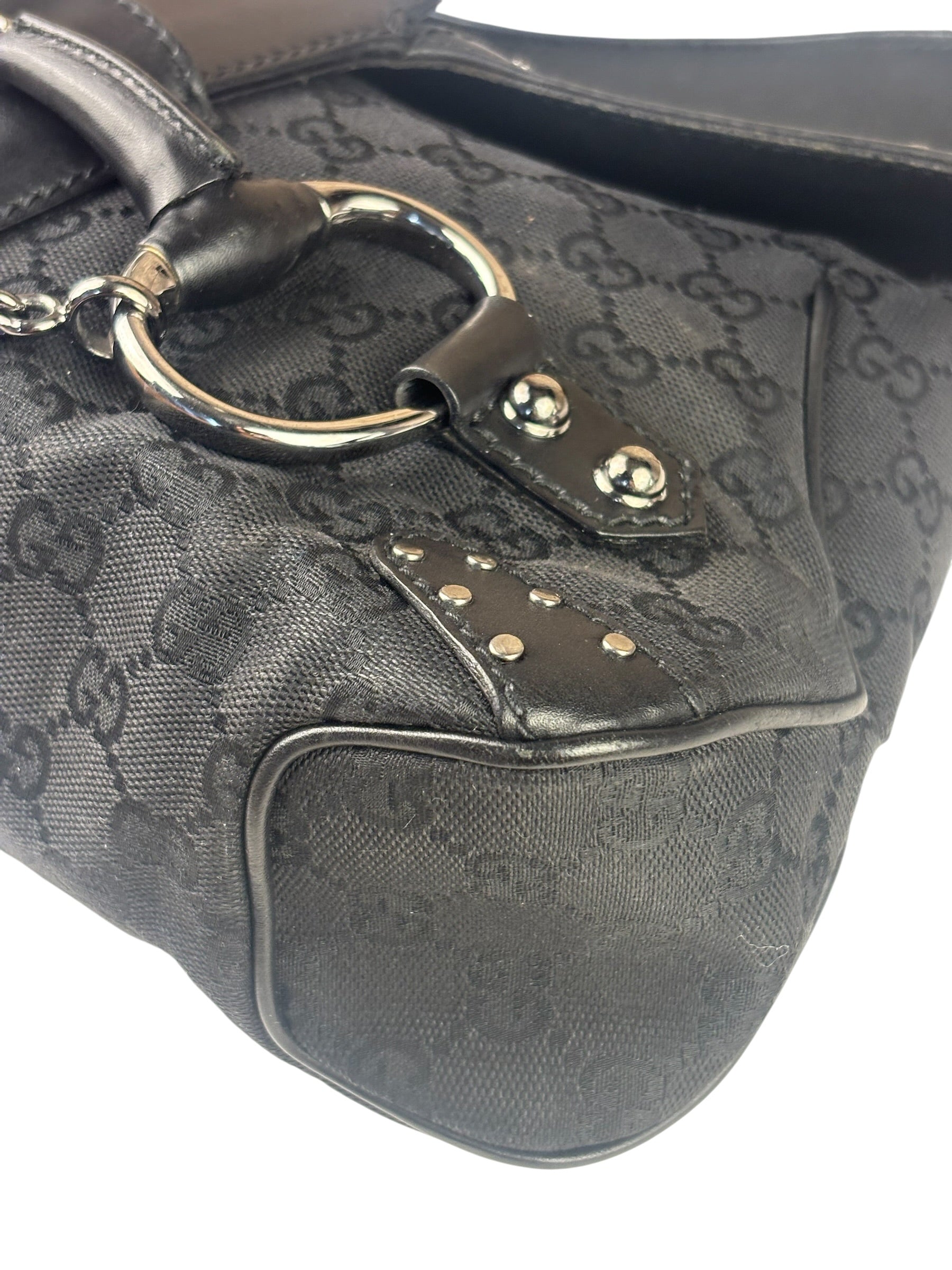 Gucci Vintage Black Horsebit Studded Chain Shoulder Bag