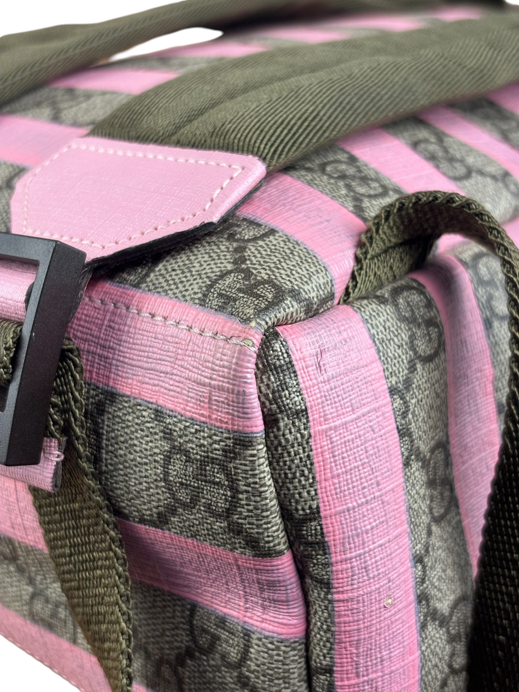 Gucci Pink Stripped Kids GG Supreme Canvas Backpack