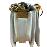 Chanel Vintage White Leather Braided Boy Shoulder Bag 1989