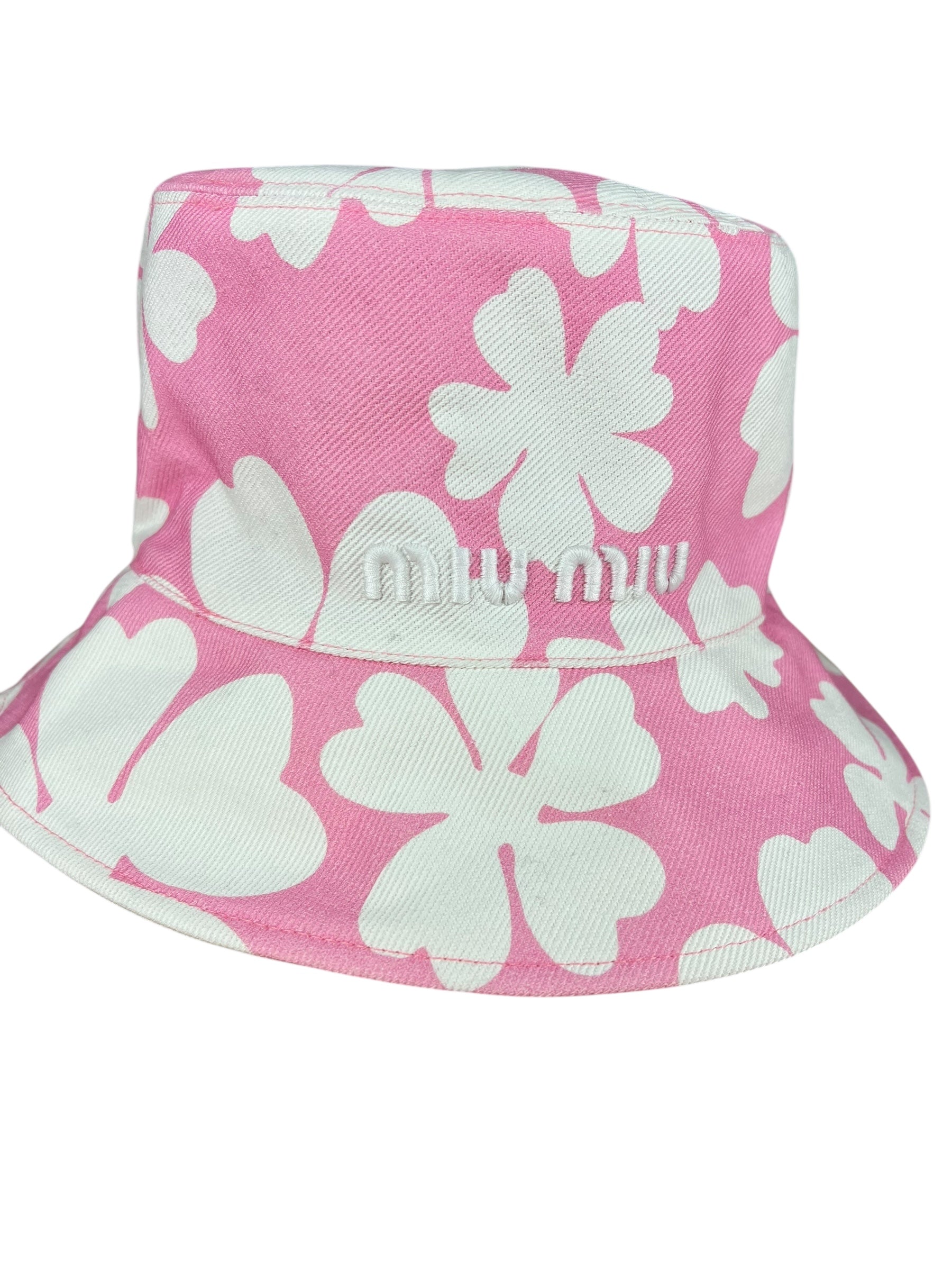 Miu Miu Pink Floral Canvas Bucket Hat