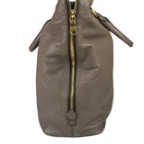 Prada Neutral Taupe Vitello Daino Leather Side Zip Large Shopper Tote