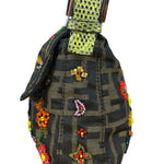 Fendi Vintage Zucca Beaded Lizard Trimmed Baguette