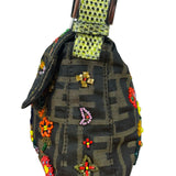 Fendi Vintage Zucca Beaded Lizard Trimmed Baguette