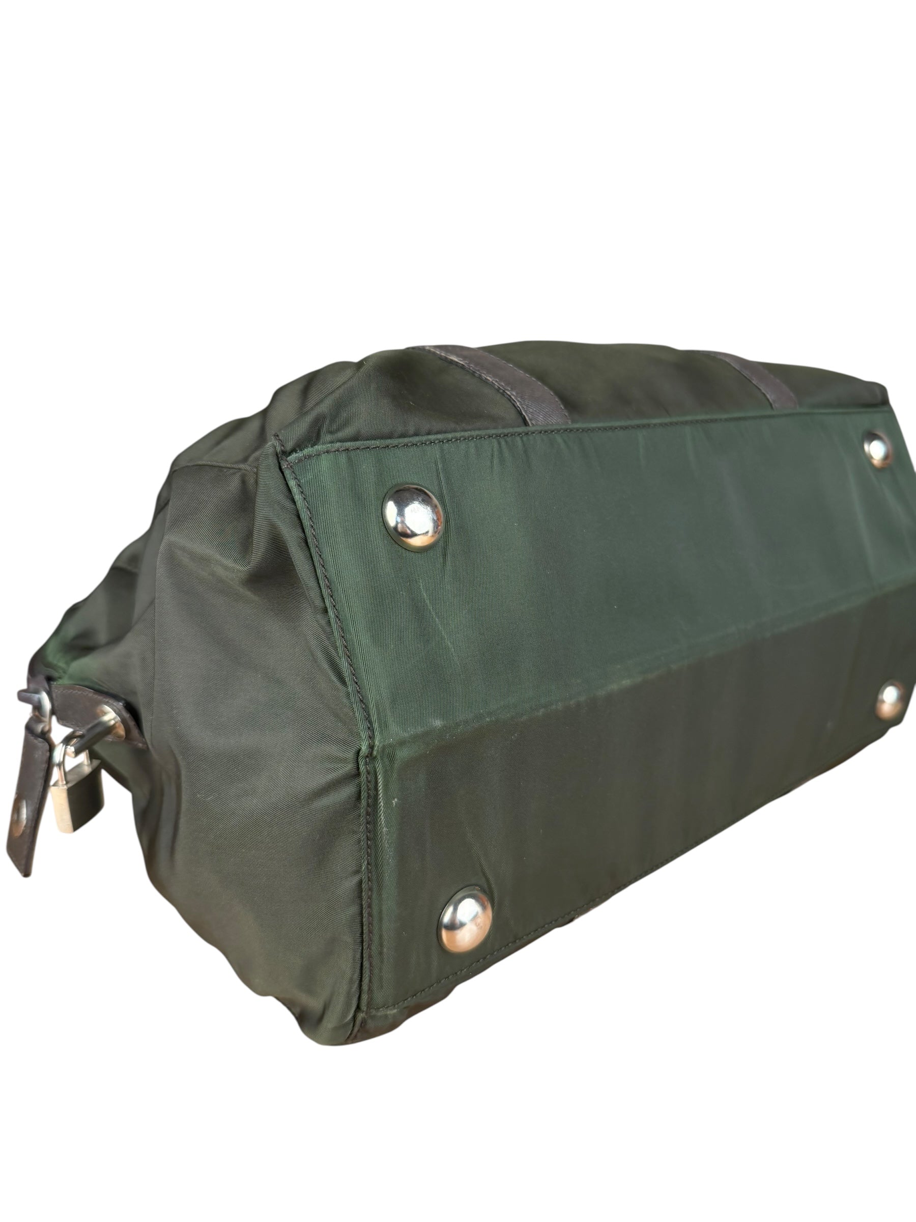 Prada Vintage Green Nylon Top Handle Bowler Bag