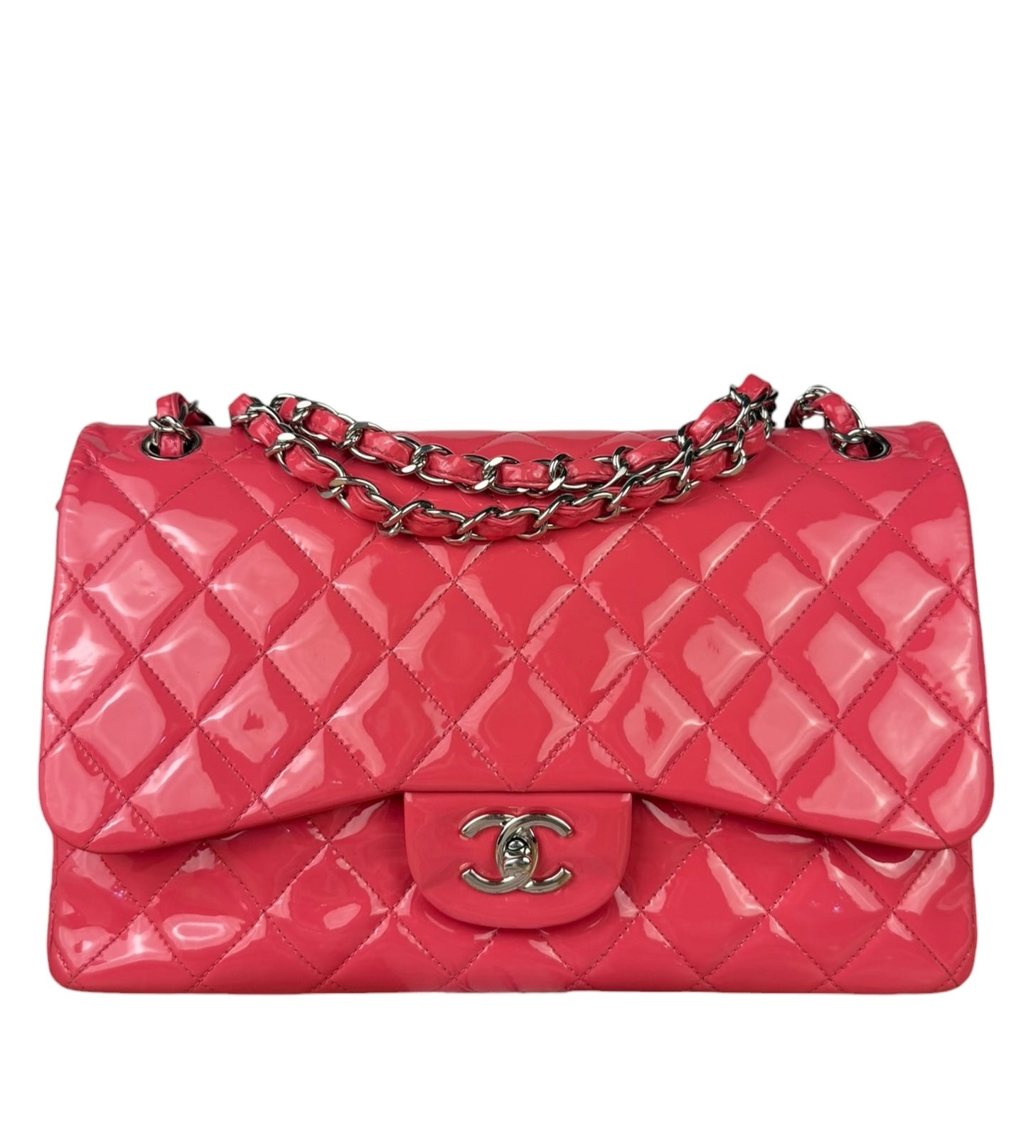 Chanel Pink Patent Leather Double Flap Bag 2012