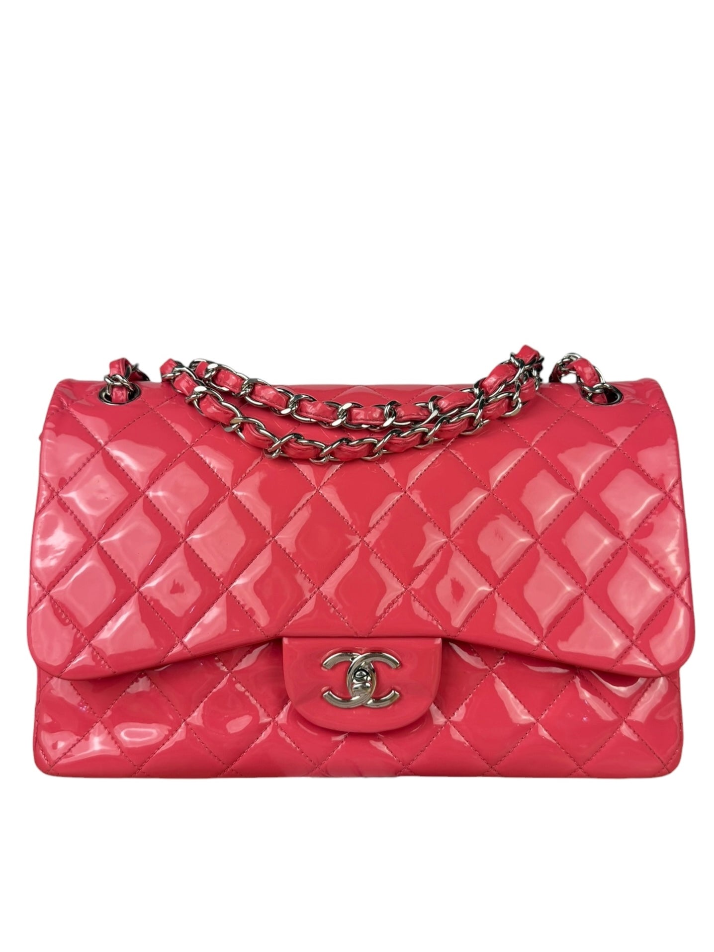 Chanel Pink Patent Leather Double Flap Bag 2012
