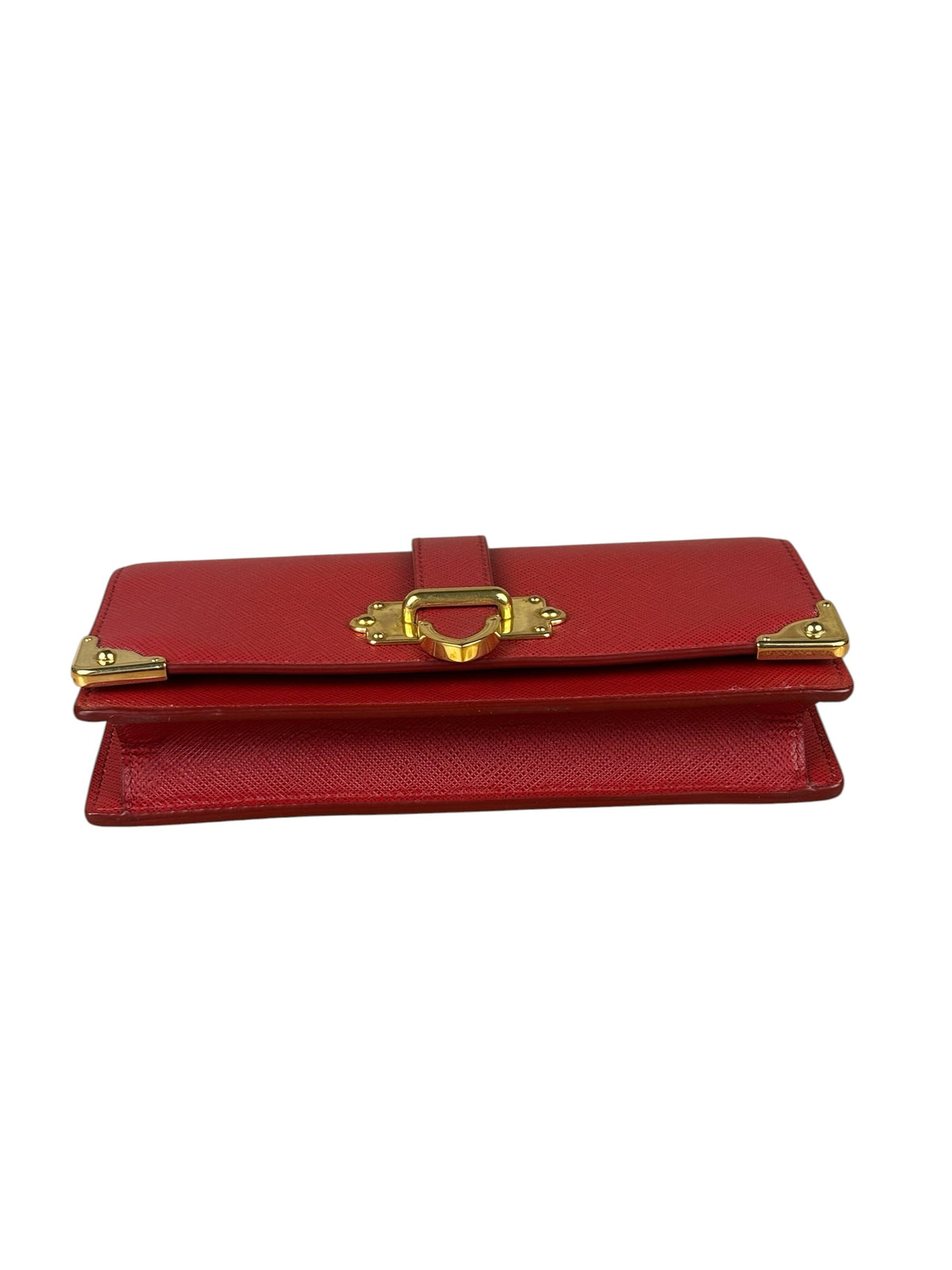 Prada Red Saffiano Leather Flap Wallet On Chain