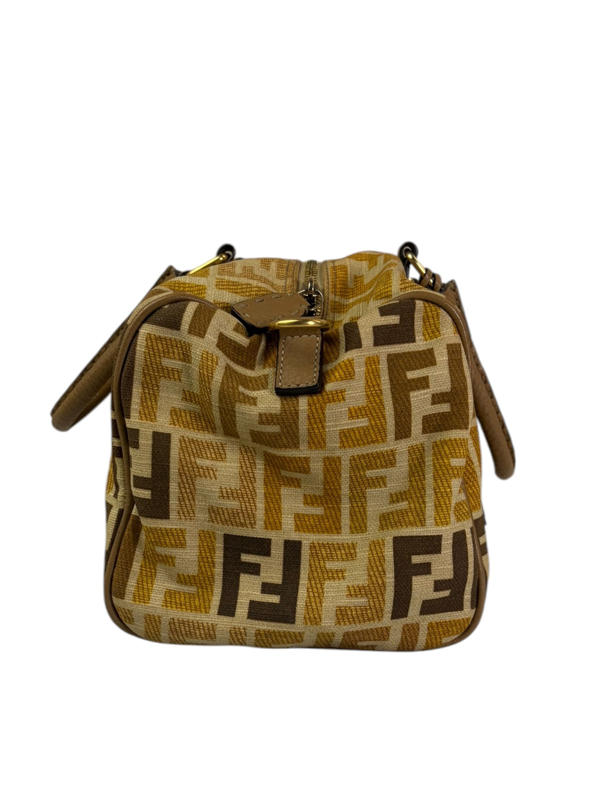Fendi Colorblock Leather Trim Zucca Boston Bag