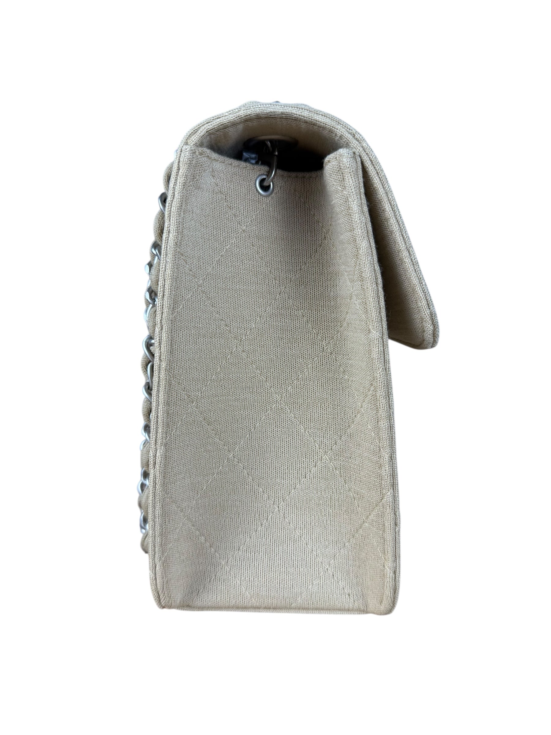 Chanel Beige Quilted Canvas Chain Flap Bag 1998