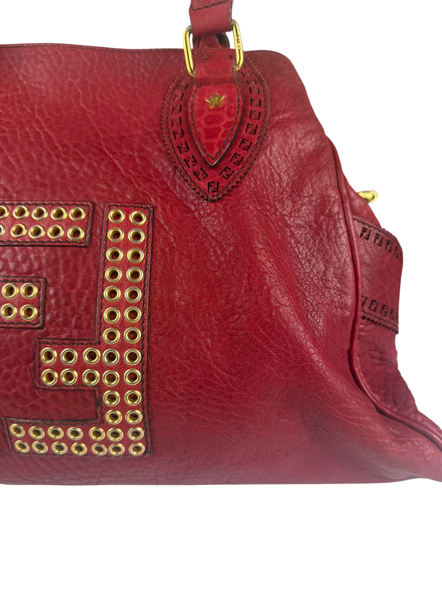 Fendi Red Grained Leather Etniko Shoulder Bag