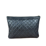 Chanel Navy Blue Quilted Leather Small Boy O-Case Clutch 2019