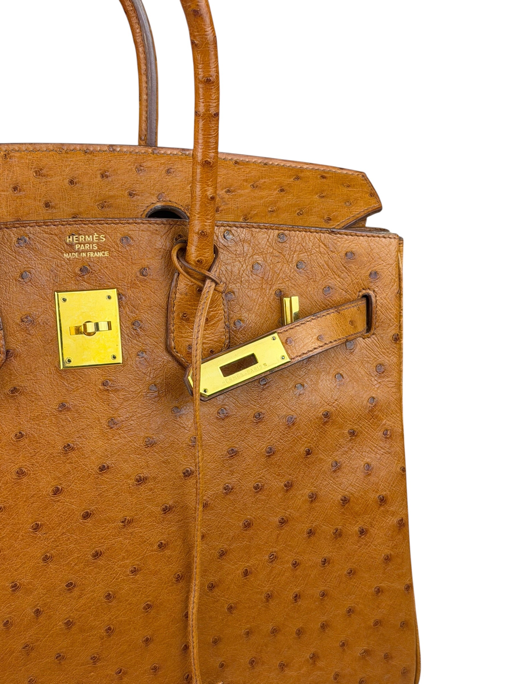 Hermes Birkin 35 Ostrich Leather Handbag Gold Hardware