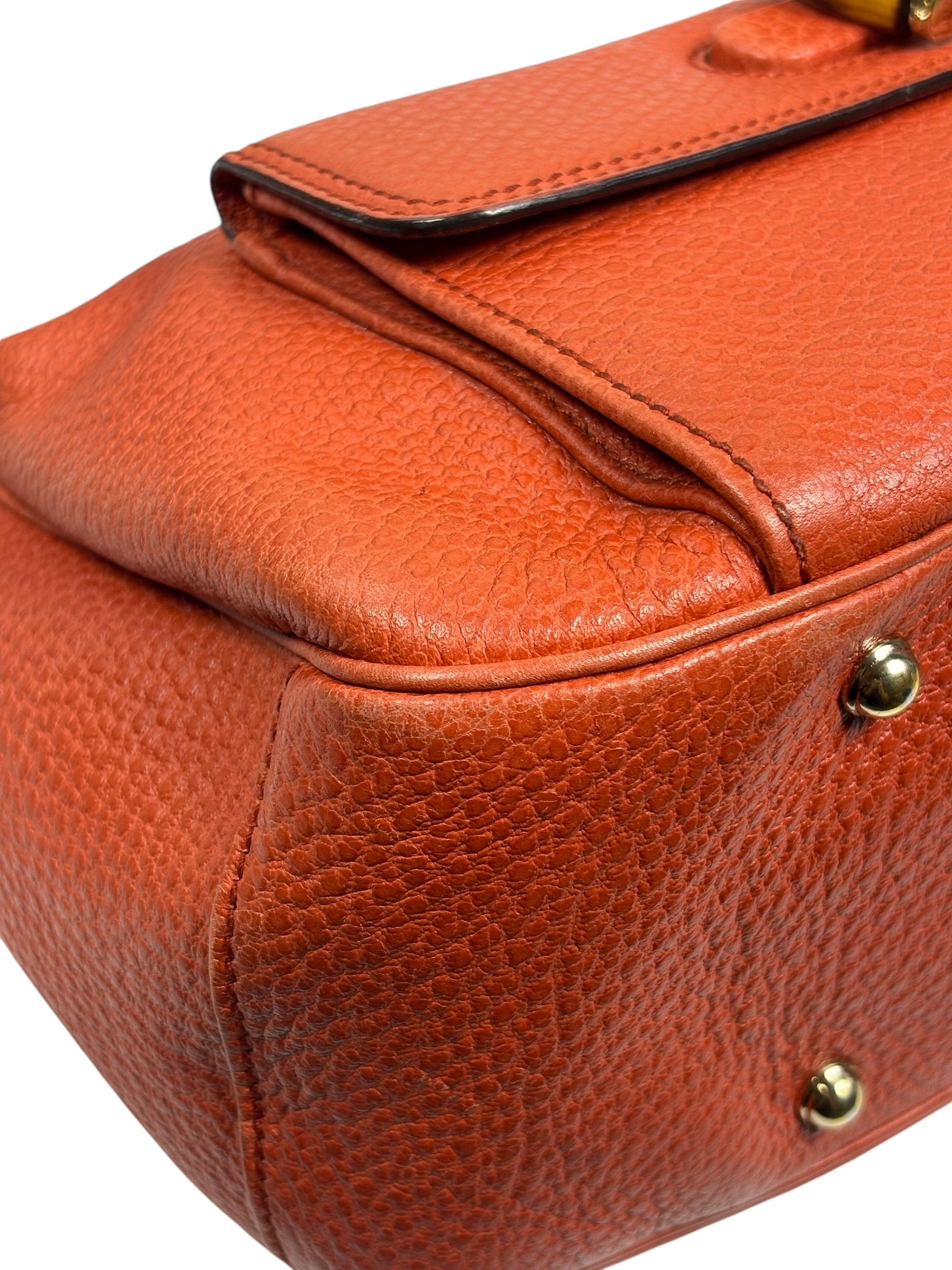 Gucci Orange Pebbled Leather Bamboo Top Handle Hobo Bag