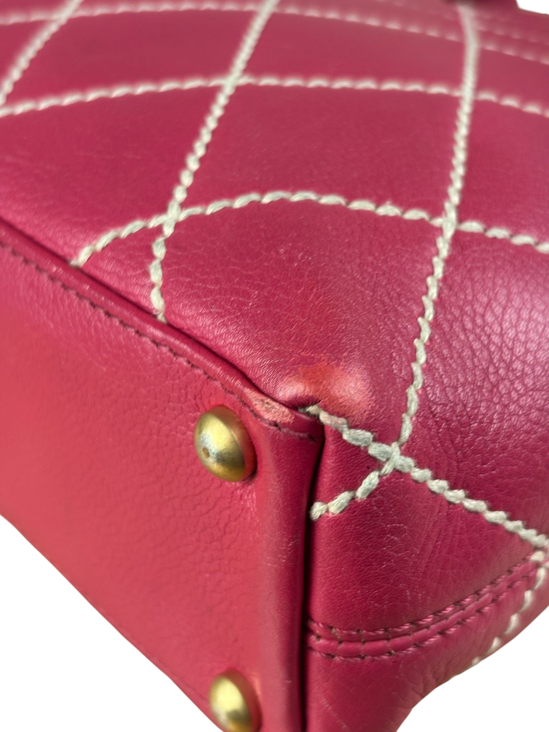 Chanel Vintage Pink Leather Wild Stitch Surpique Tote Bag