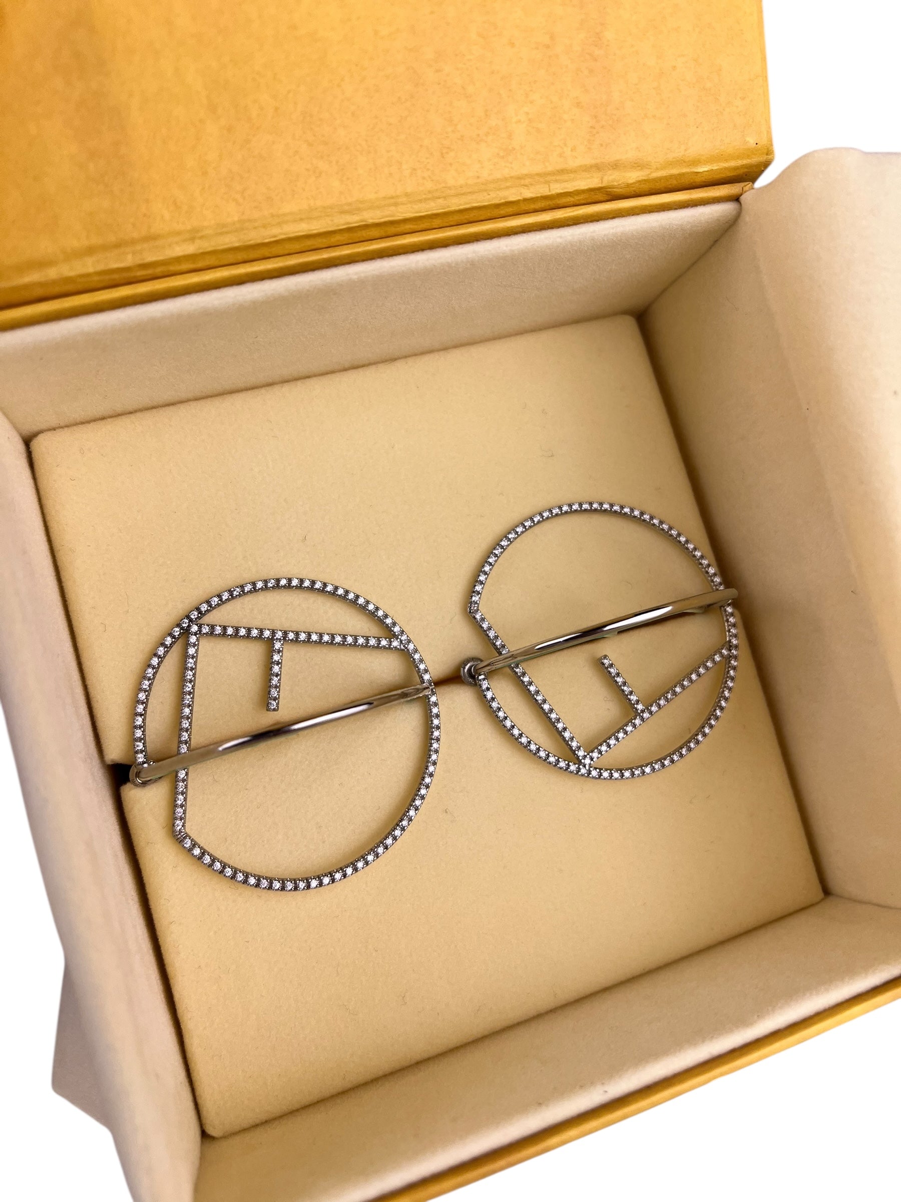 Fendi FF Silver/Teal Logo Hoop Earrings