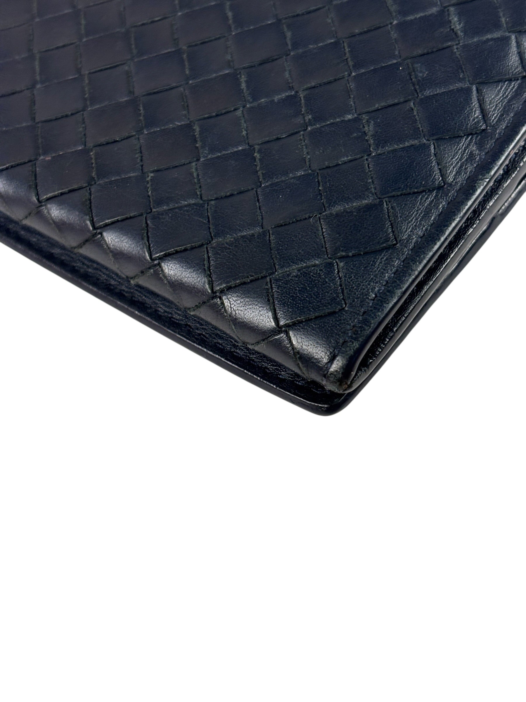 Bottega Veneta Navy Intrecciato Bi-Fold Flap Long Wallet