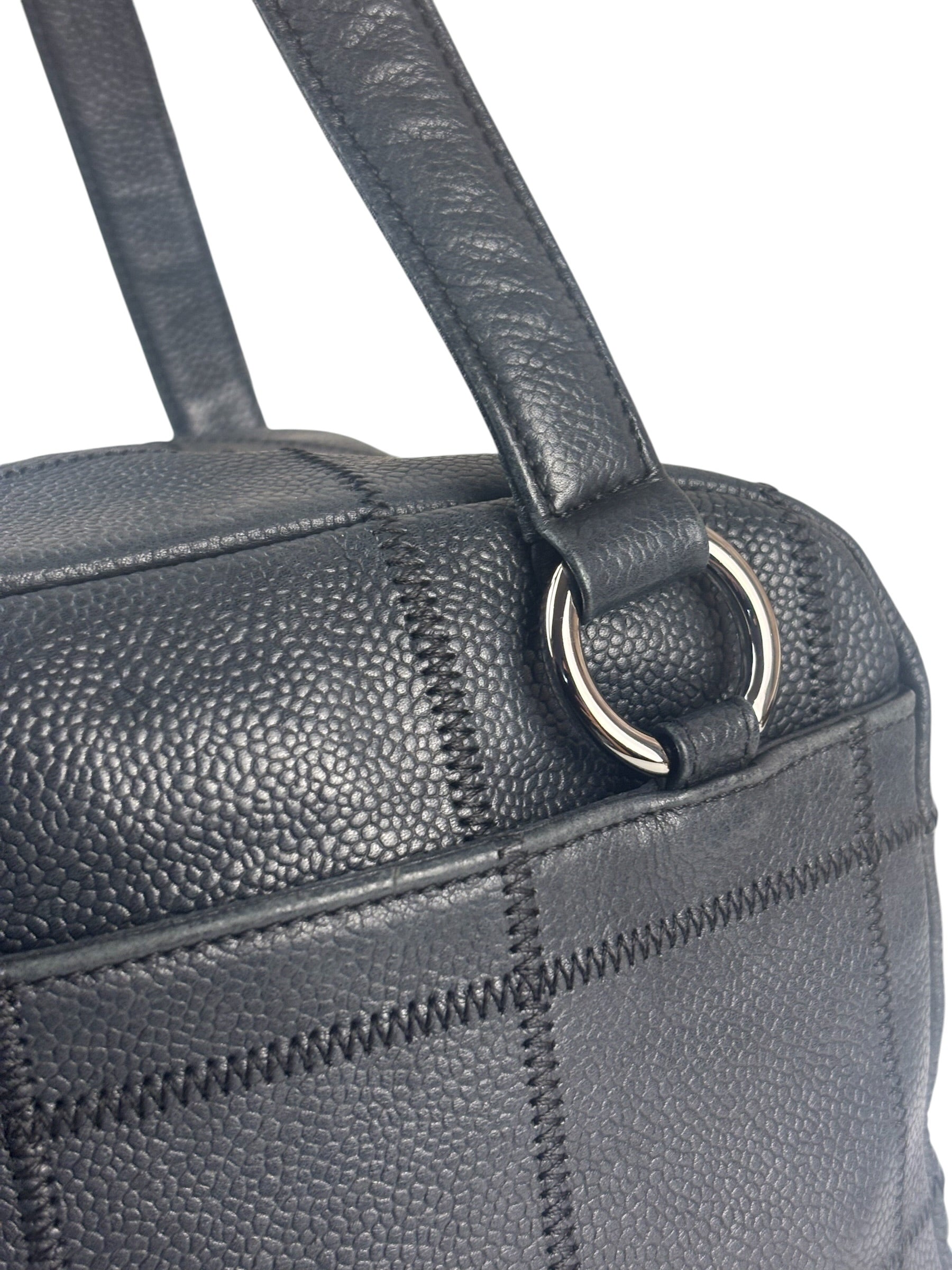 Chanel Navy Chocolate Bar Square Quilt LAX Bowler Bag 2004