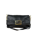 Fendi Black Pebbled Leather Mia Flap Bag