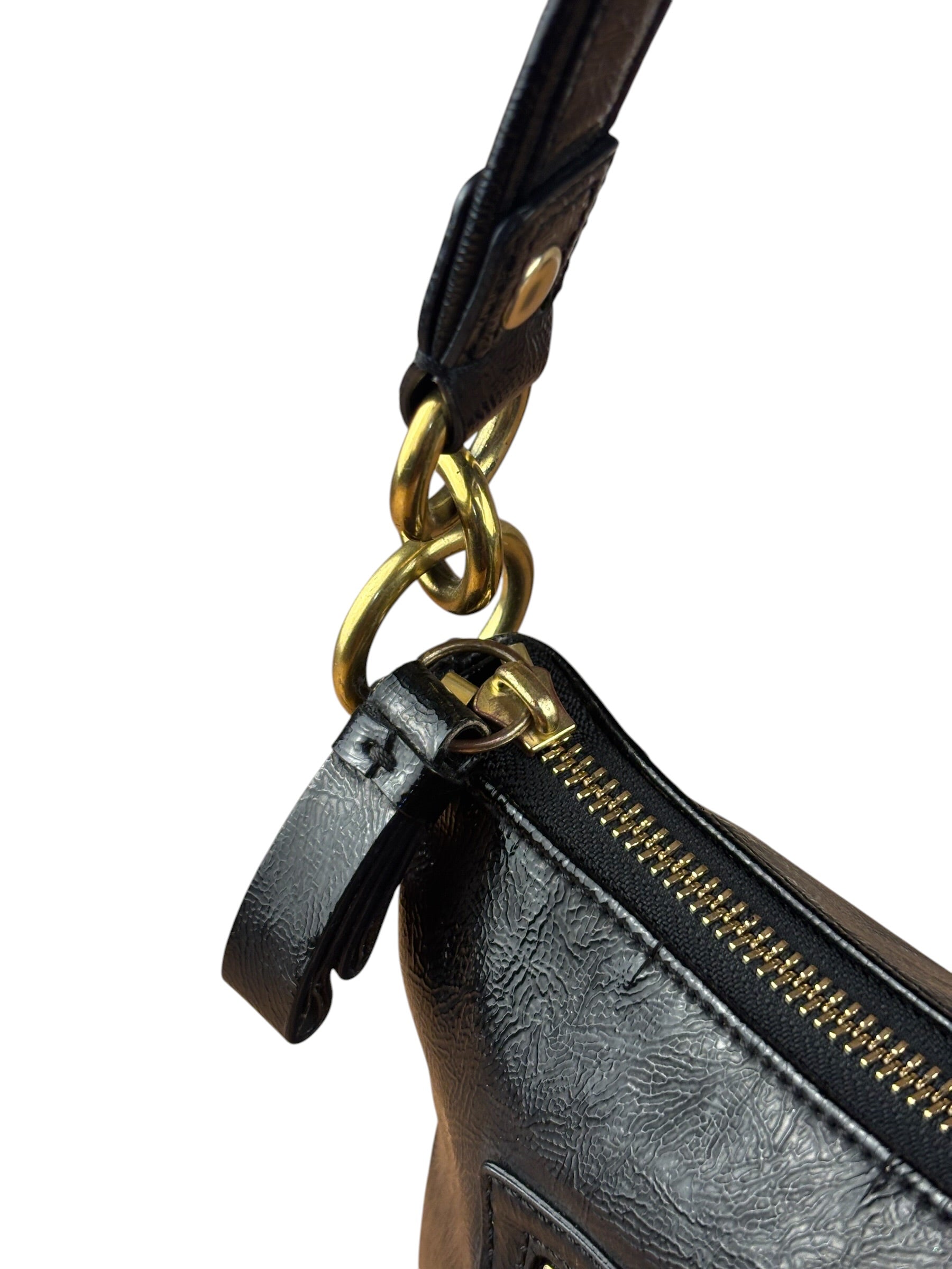 Coach Black Poppy Liquid Gloss Leather Storypatch Hobo Bag